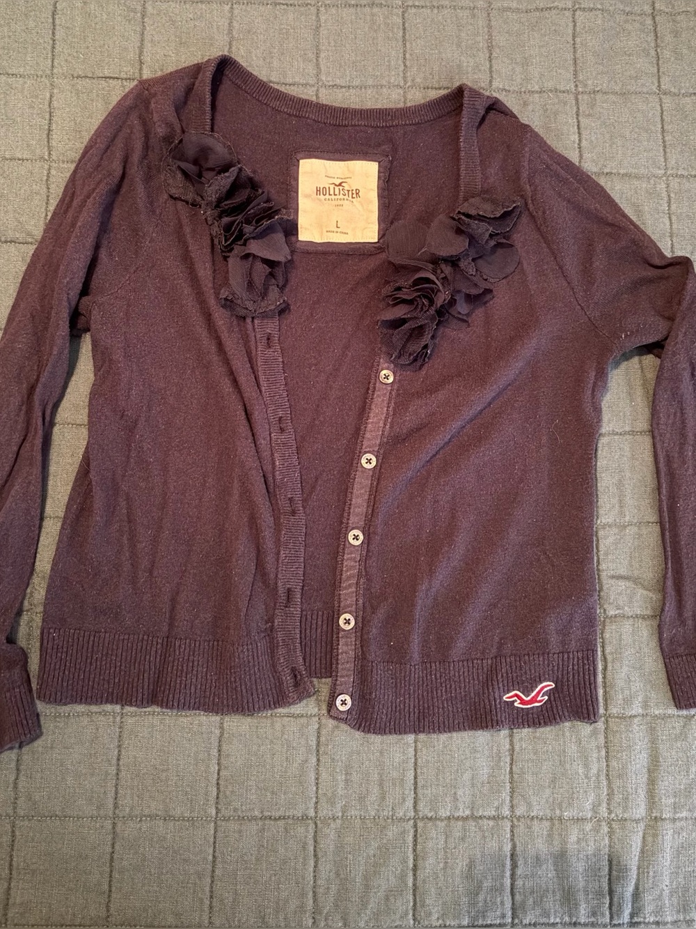 Hollister Women's Navy Ruffle-Front Cardigan
